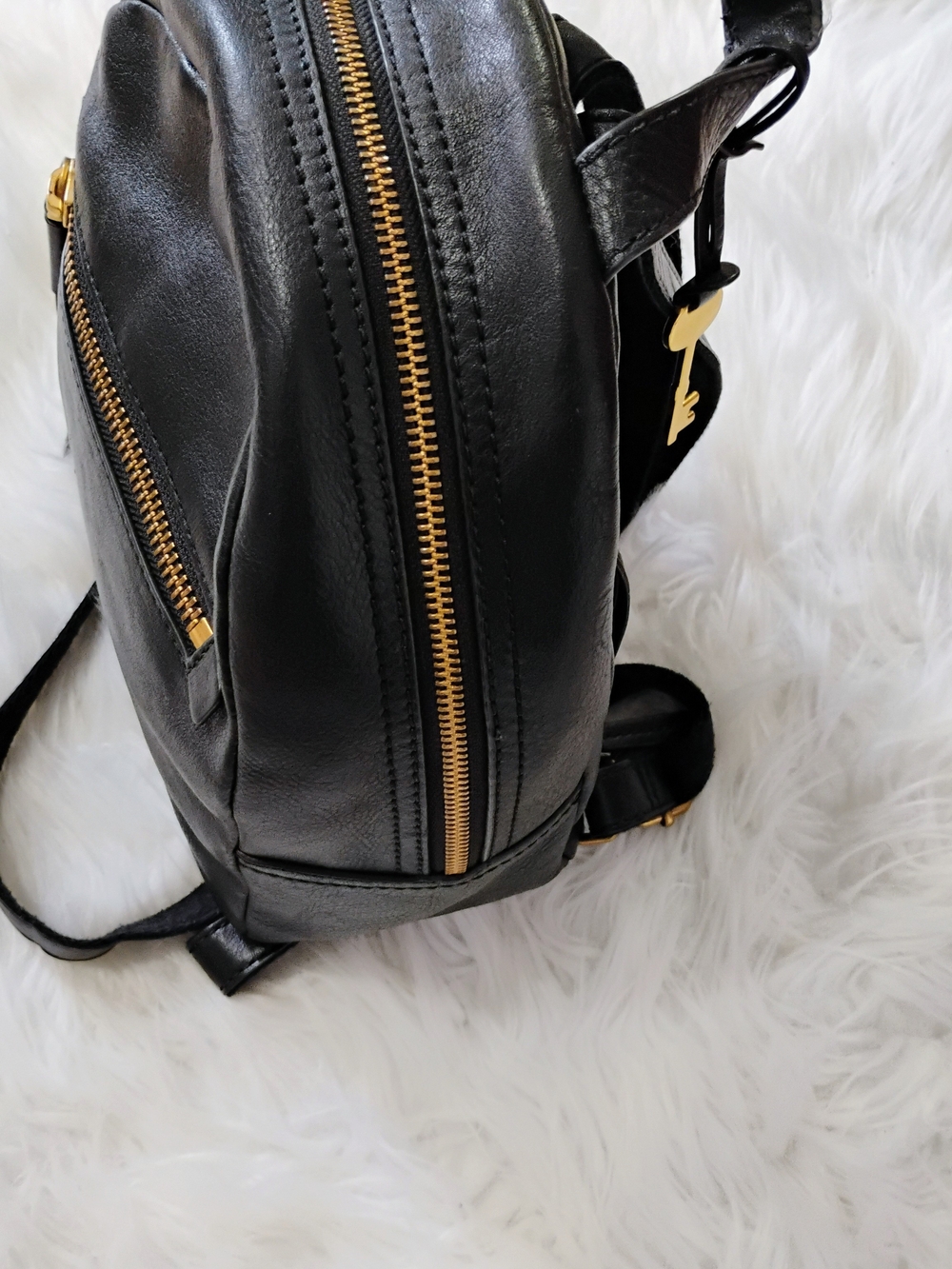 Classic Black Leather Backpack with Gold Hardware - Picture 2 of 3